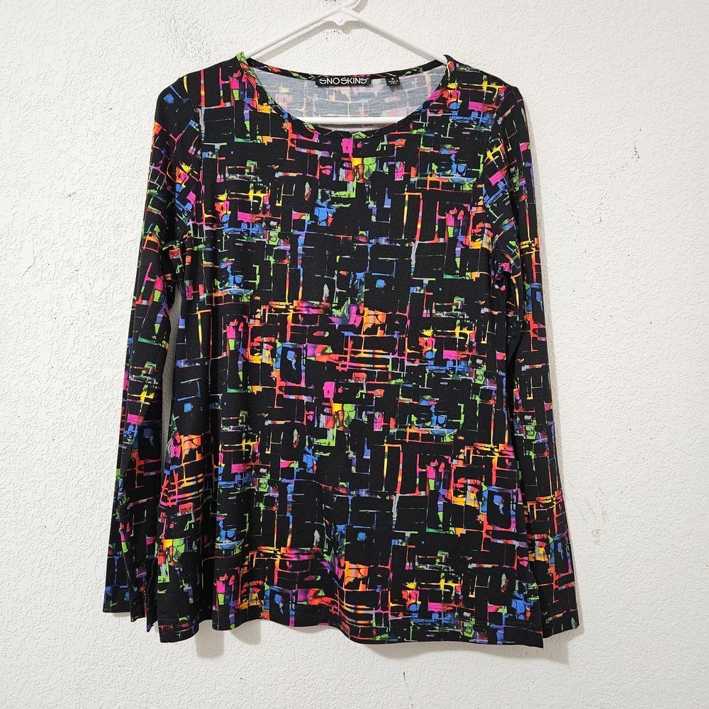 ​SnoSkins Vibrant Abstract "Matrix" Print Long Sleeve Top